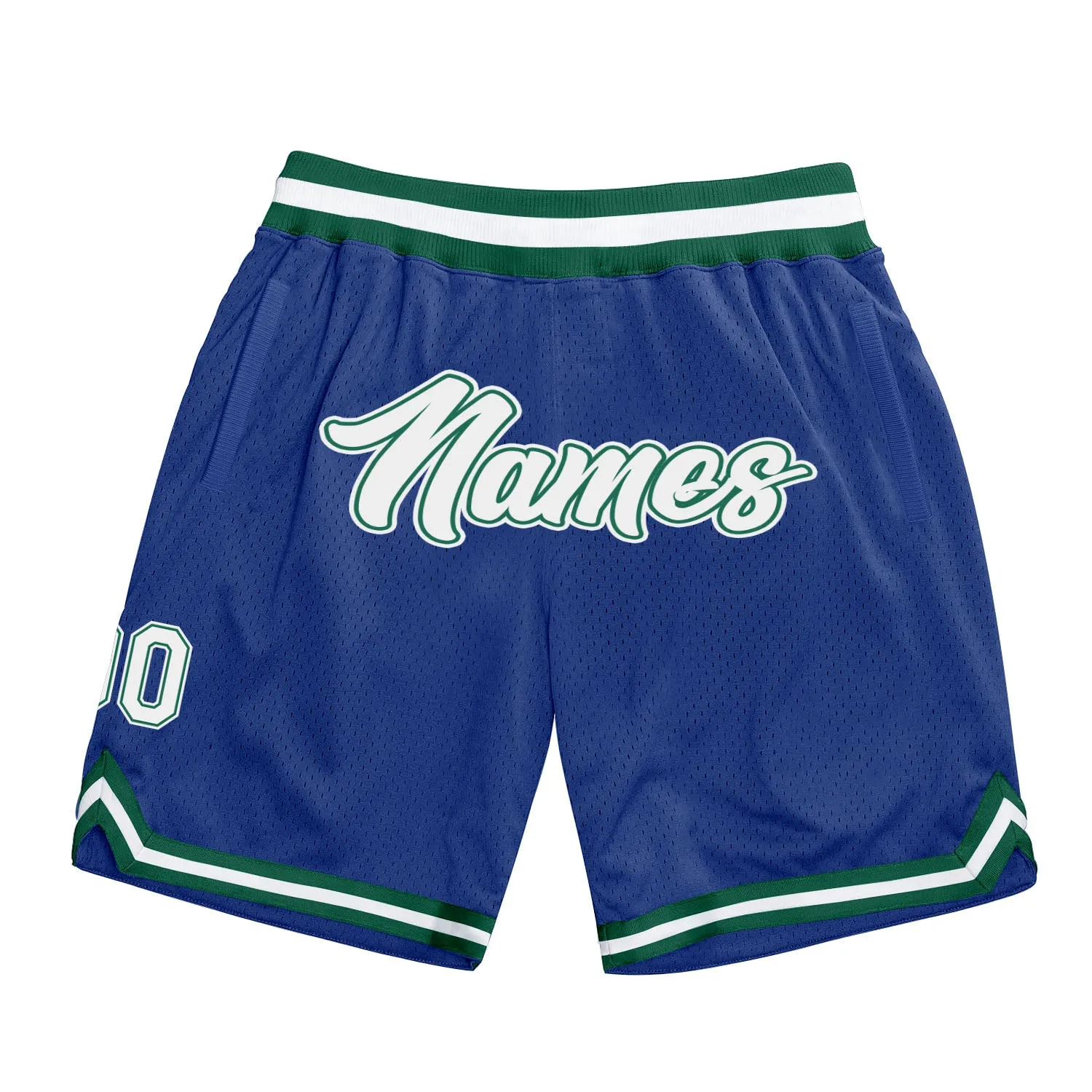 Custom Royal White-Kelly Green Authentic Throwback Basketball Shorts