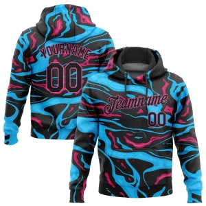 Custom Stitched Light Blue Black-Pink 3D Pattern Design Sports Pullover Sweatshirt Hoodie