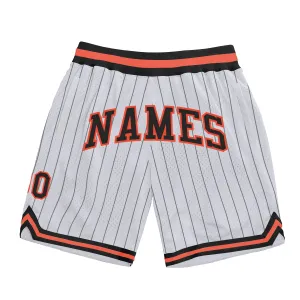 Custom White Black Pinstripe Black-Orange Authentic Basketball Shorts