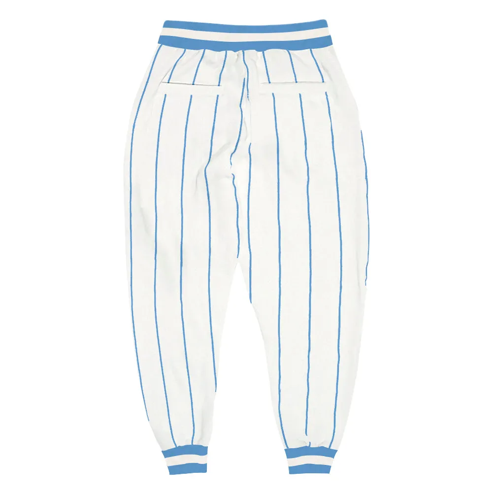 Custom White Light Blue Pinstripe Light Blue-White Sports Pants