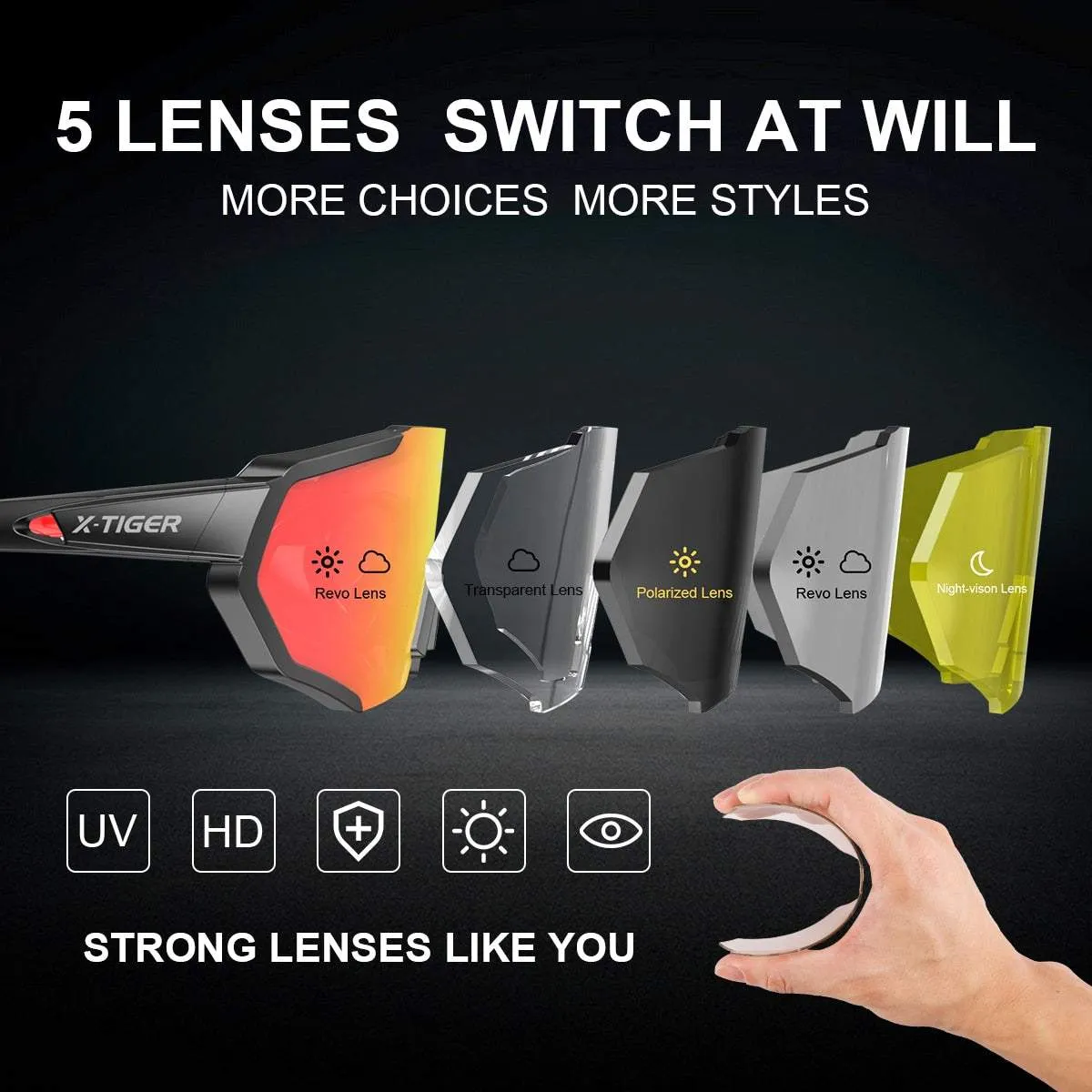 Detachable Protective Sports Glasses with 5 Lenses