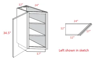 EB22-BTC2412L Elegant Dove Assembled 12" Angle Base Cabinet