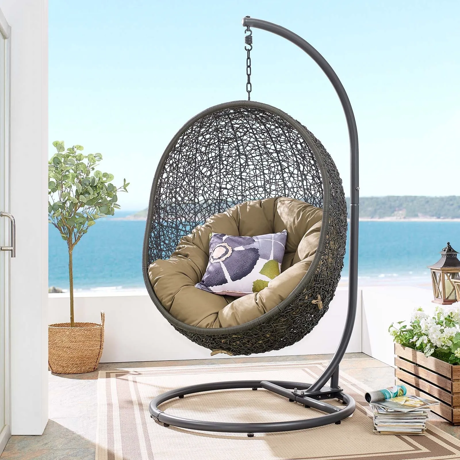 Egg Hammock Chair With Hanging Kits - Fastness Hanging Hide Outdoor Patio Swing Chair With Stand