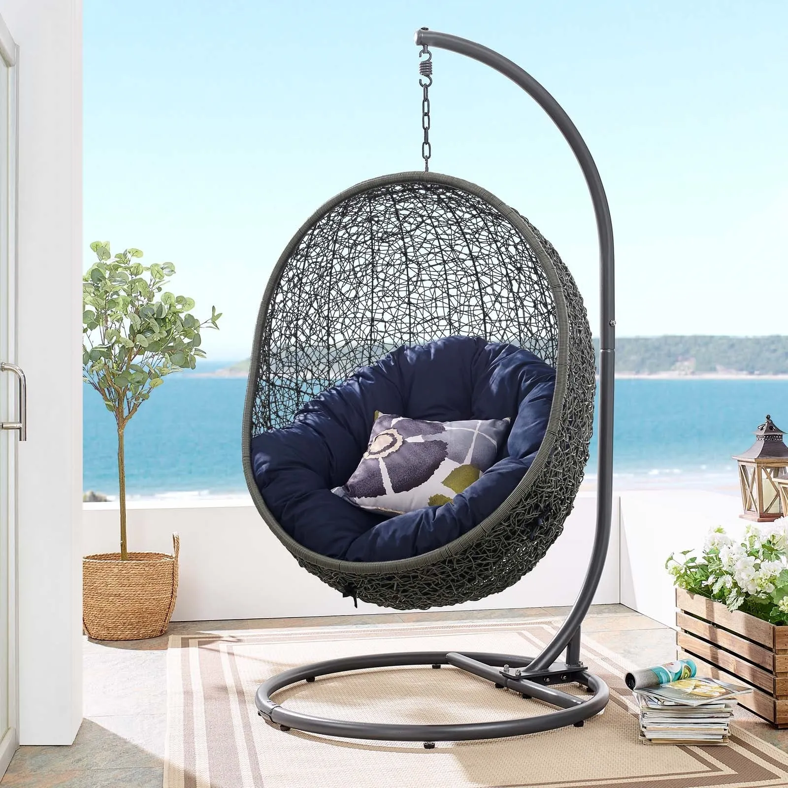 Egg Hammock Chair With Hanging Kits - Fastness Hanging Hide Outdoor Patio Swing Chair With Stand