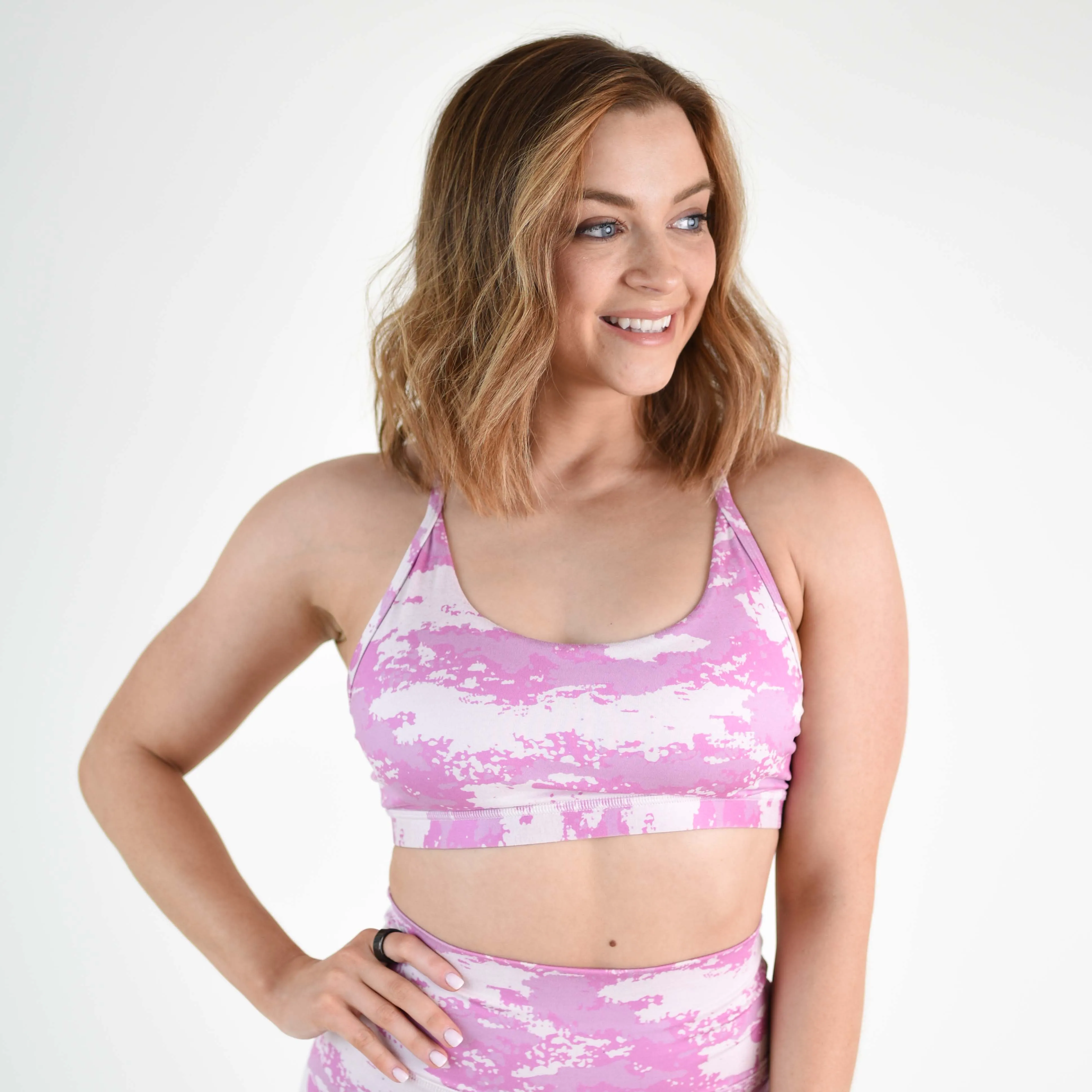 FLEO Cami Sports Bra - Heather Quartz Pink Camo