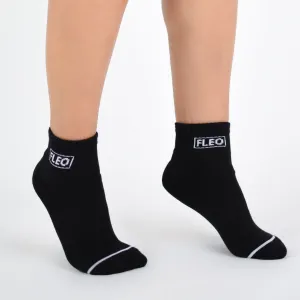 FLEO Quarter Crew Socks - Black   White