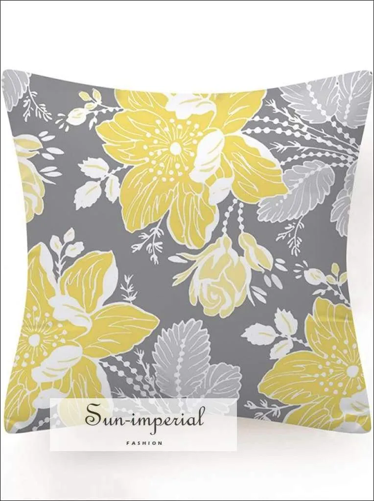 Gray Yellow Flower Cushion Cover Decoration Rectangle Throw Pillowcase for Sofa Decorative Throw