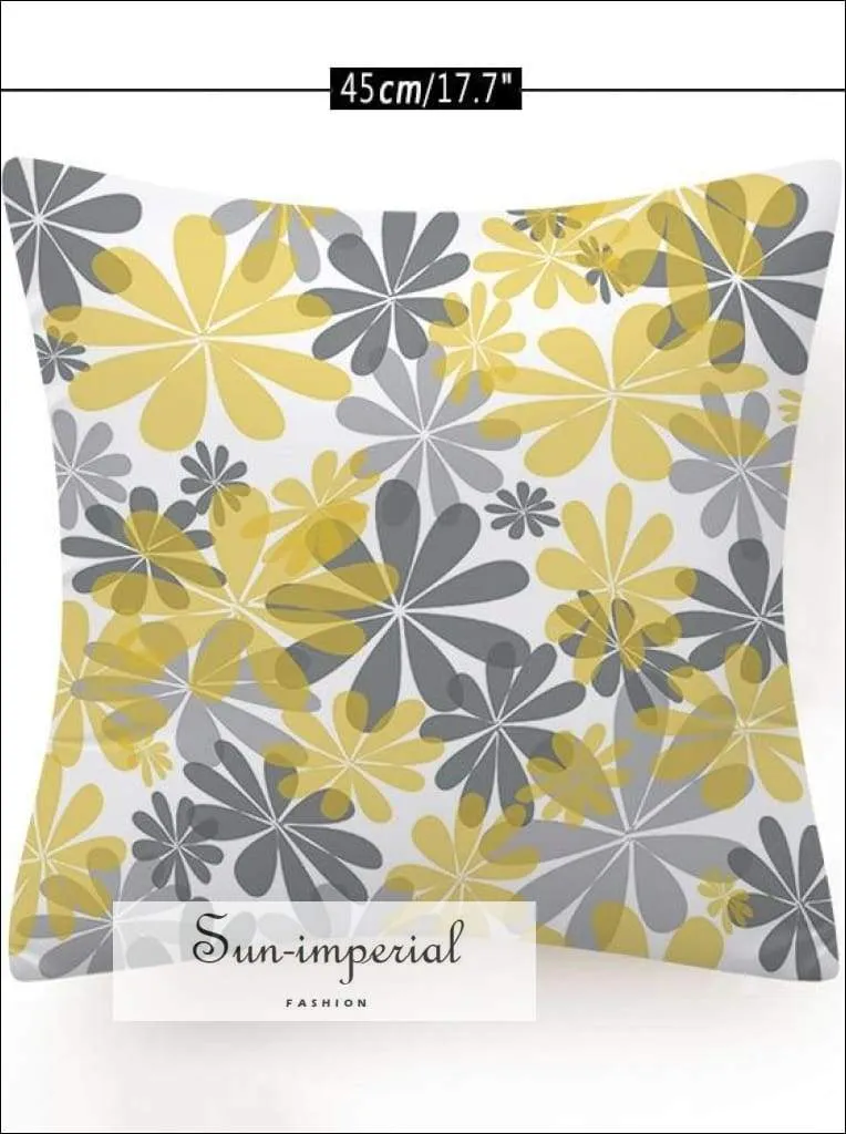 Gray Yellow Flower Cushion Cover Decoration Rectangle Throw Pillowcase for Sofa Decorative Throw