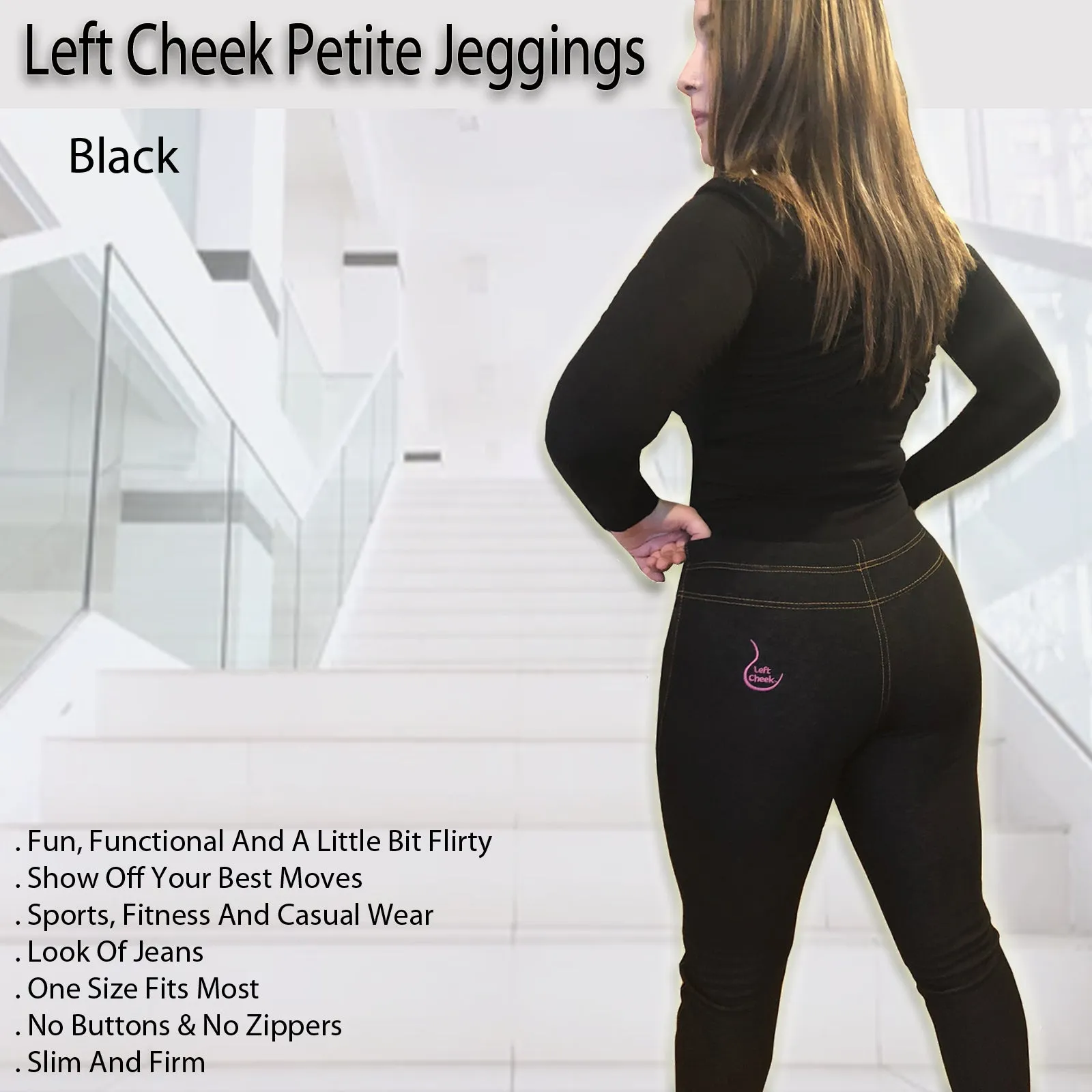 Left Cheek Petite Jeggings- Black