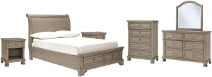 Lettner Full Sleigh Bed with Mirrored Dresser, Chest and 2 Nightstands