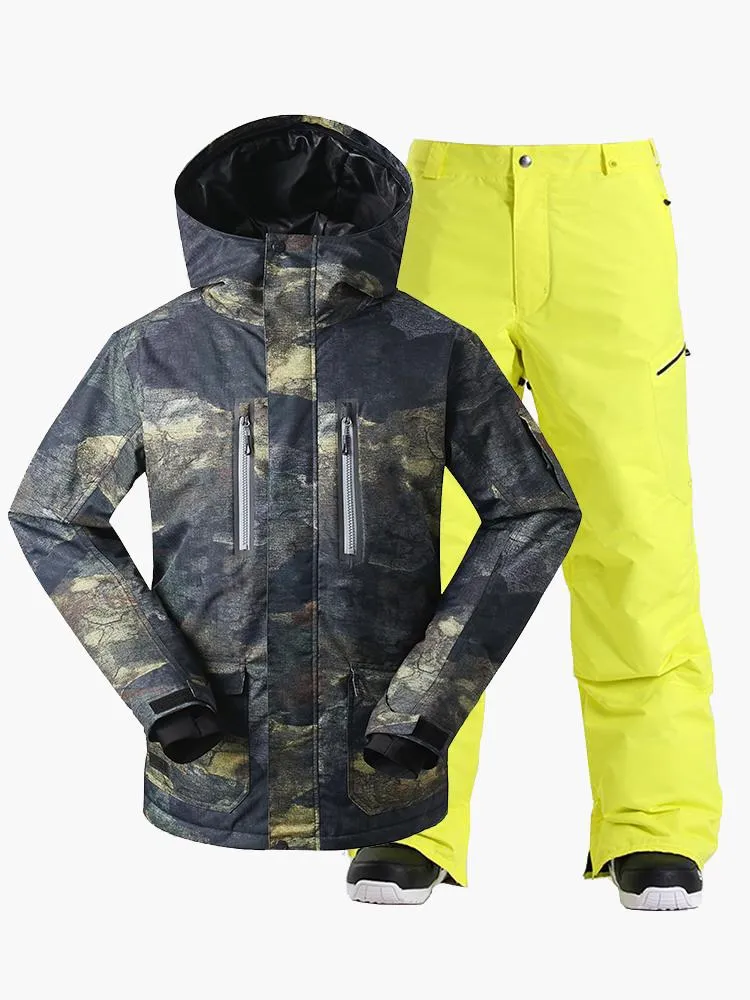 Men's Colorful Printed Windproof Snowboard Jacket Suit Ski Down Jackets