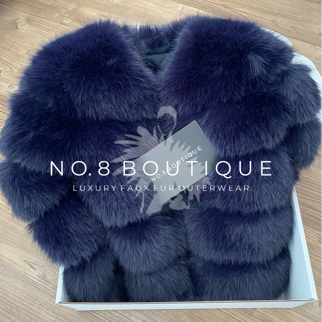 Navy Classic 5 Row Faux Fur Jacket