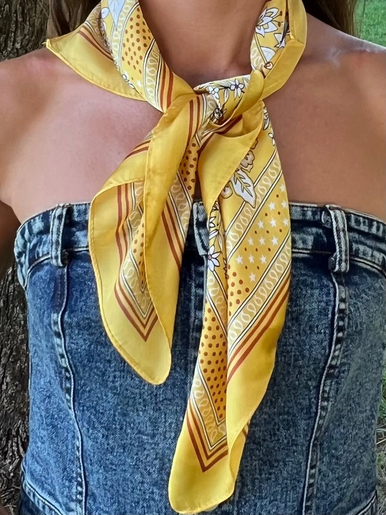 Neck Scarf Hair Scarf Yellow Floral Square