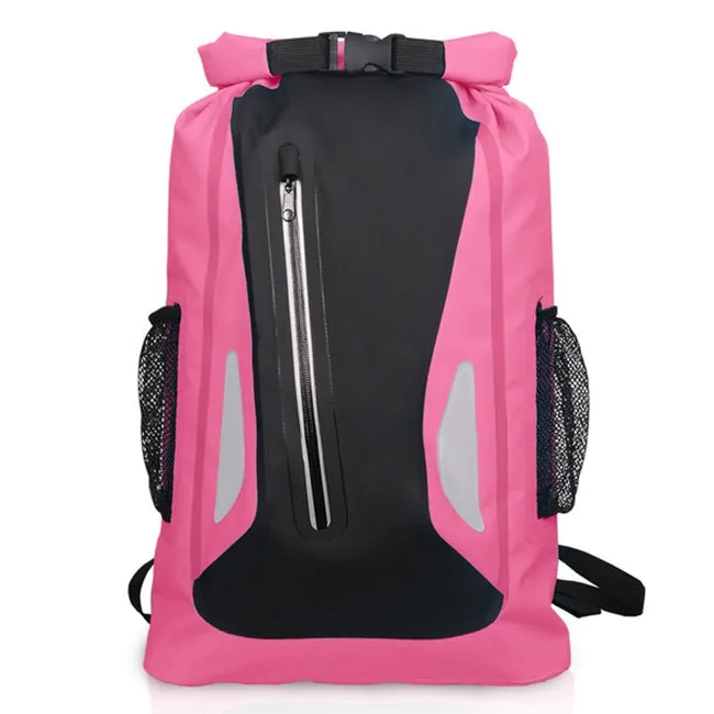 Outdoor Waterproof Dry Dual Shoulder Strap Bag Dry Sack PVC Barrel Bag, Capacity: 25L (Pink)