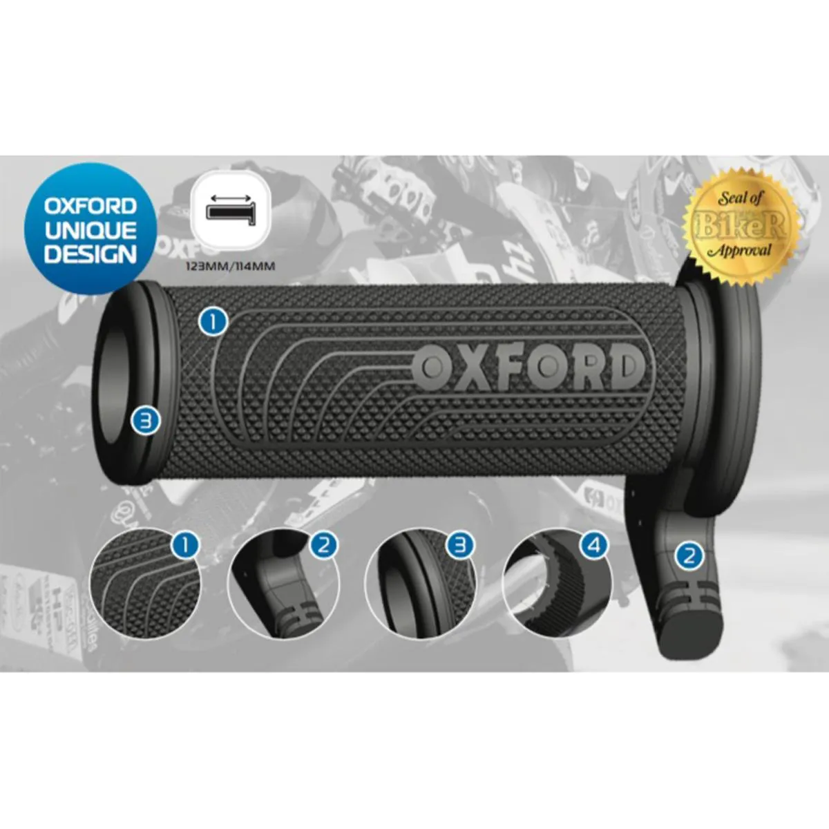 Oxford Premium Sports Replacement Right Throttle Grip with Waterproof Connector