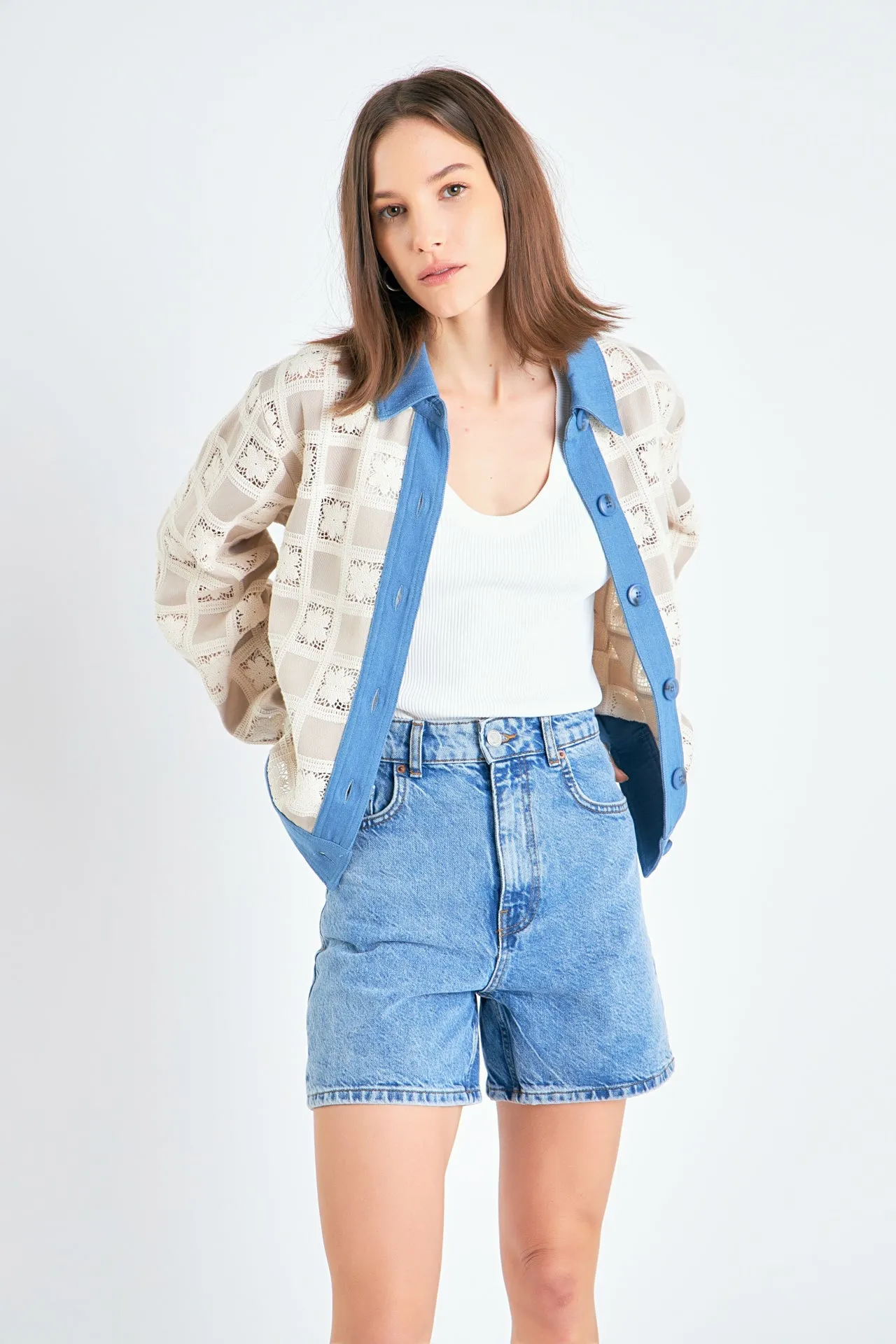 Patchwork Crochet Denim Combo Jacket