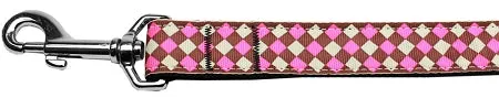 Pink Checkers Nylon Dog Leash 5-8 Inch Wide 4ft Long