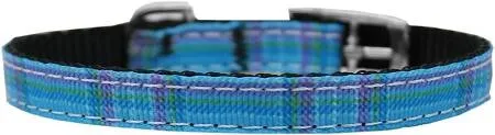 Plaid Nylon Dog Collar with classic buckle 3-8" Blue Size 14