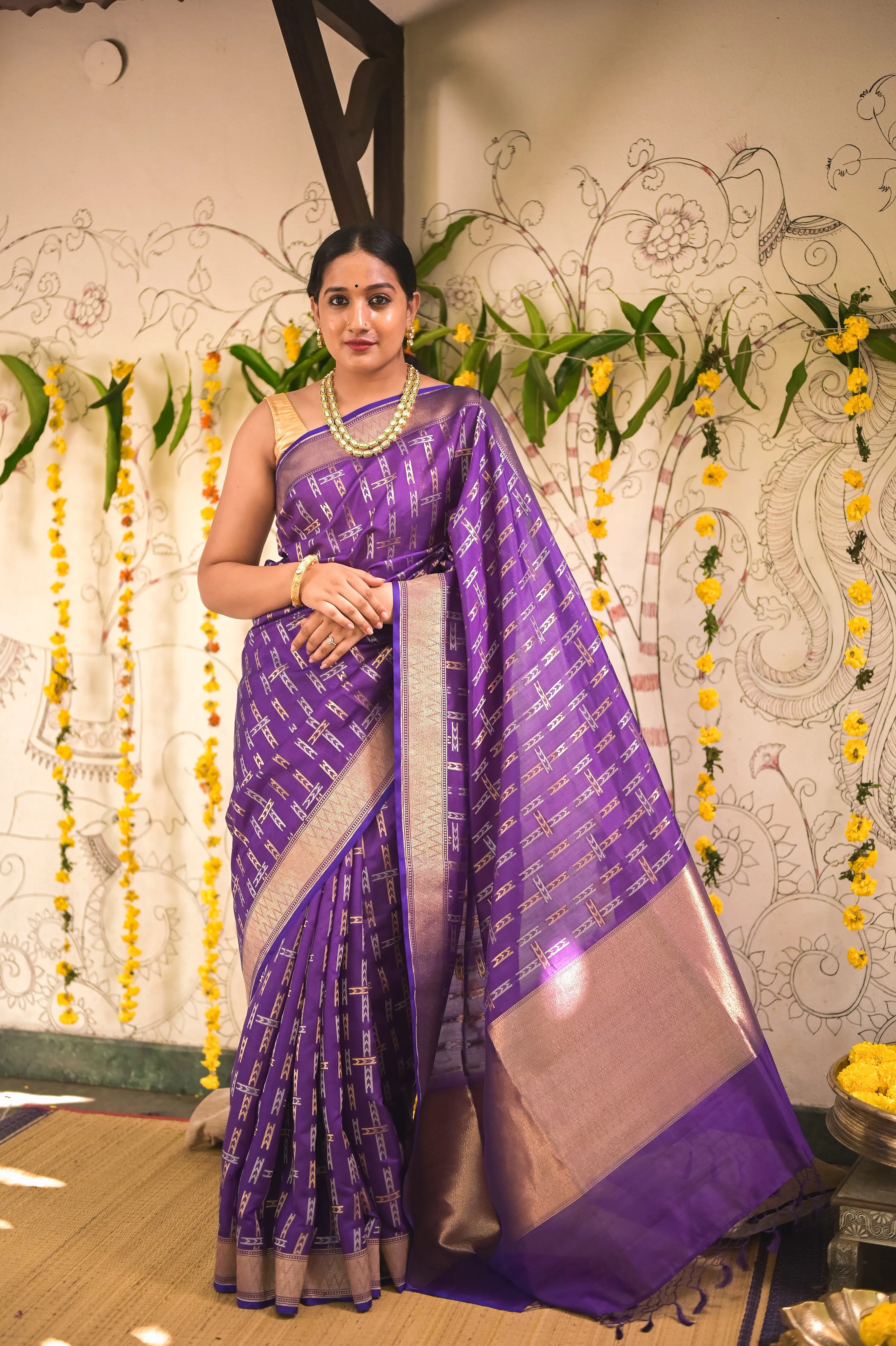 Purple Handwoven Banarasi silk saree