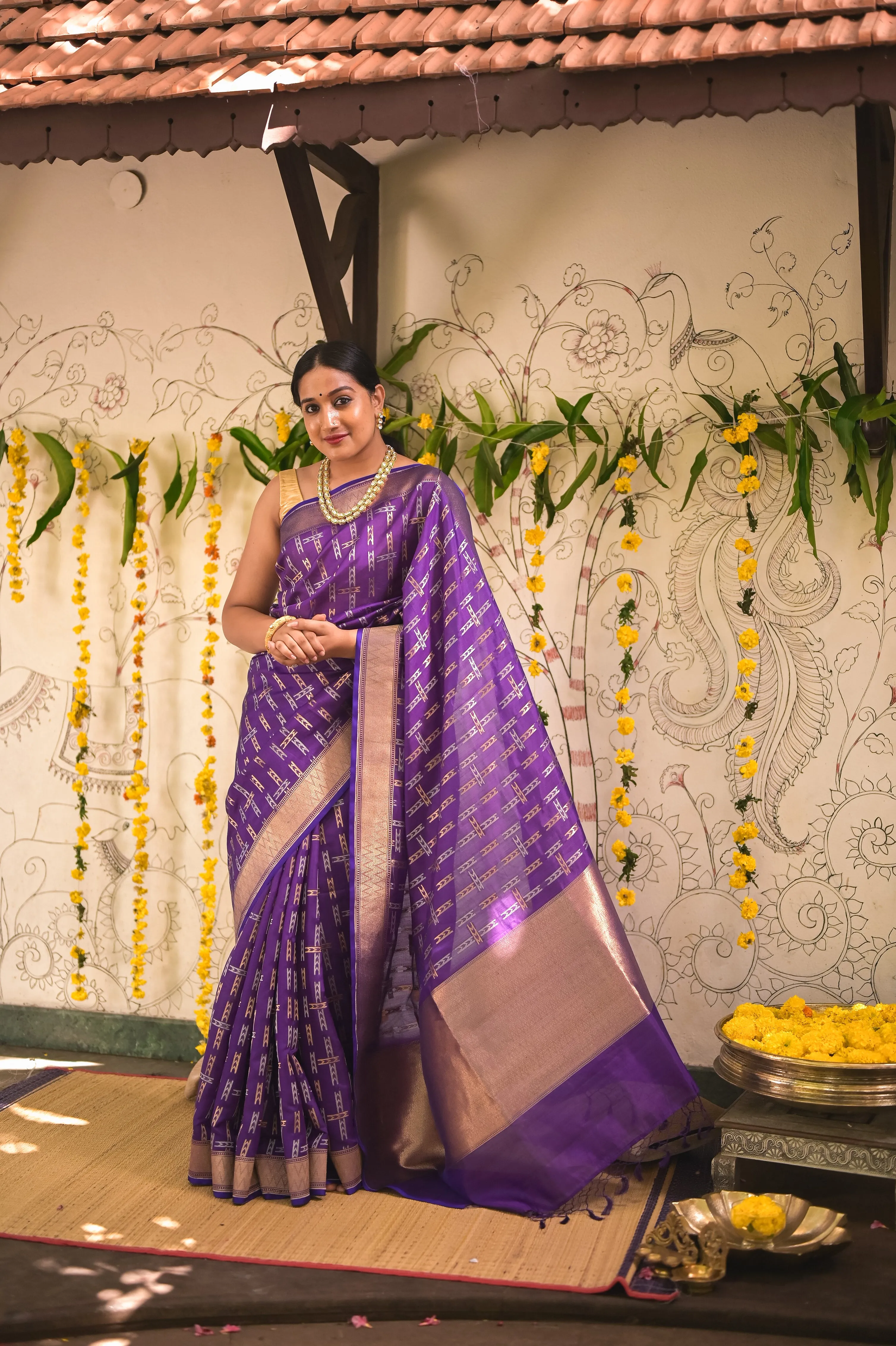 Purple Handwoven Banarasi silk saree