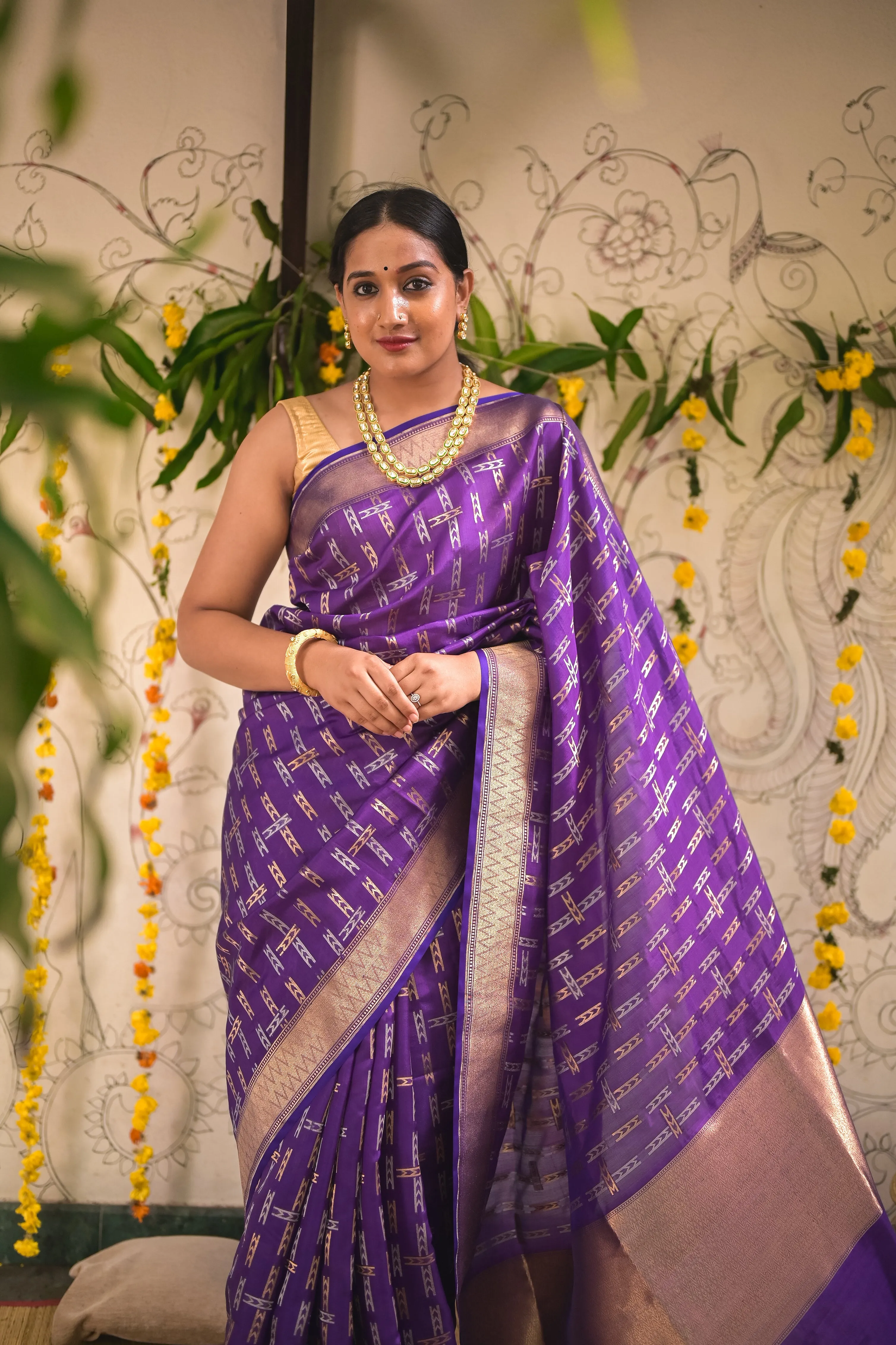 Purple Handwoven Banarasi silk saree