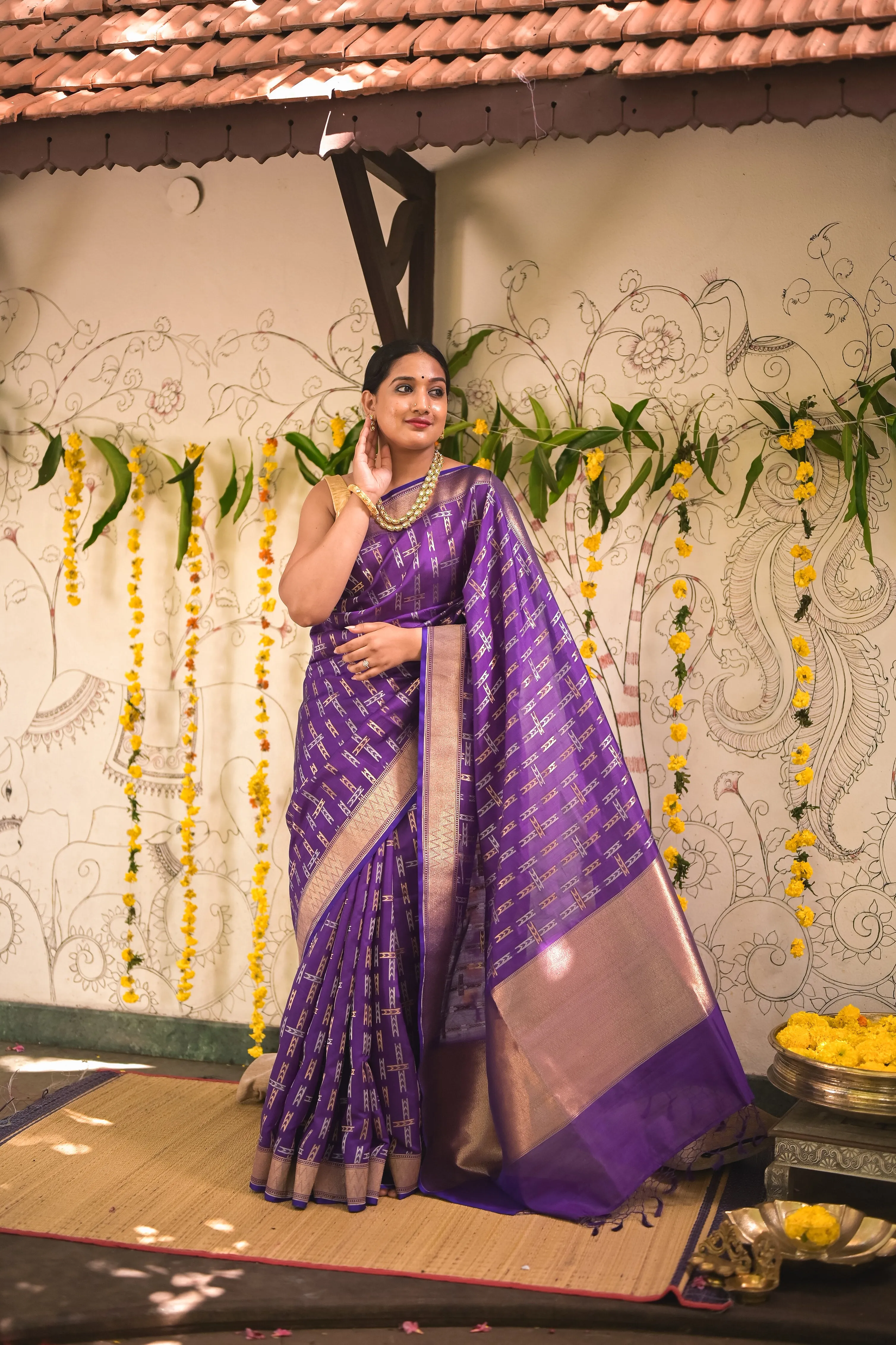 Purple Handwoven Banarasi silk saree