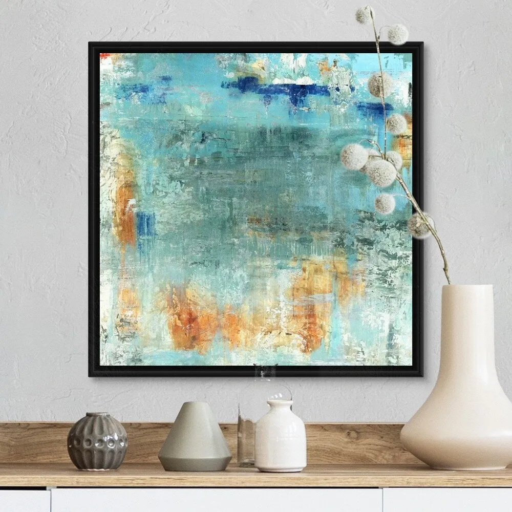 "Burnt Orange And Blue" Black Float Frame Canvas Art