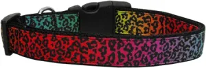 Rainbow Leopard Nylon Dog Collar Medium Narrow