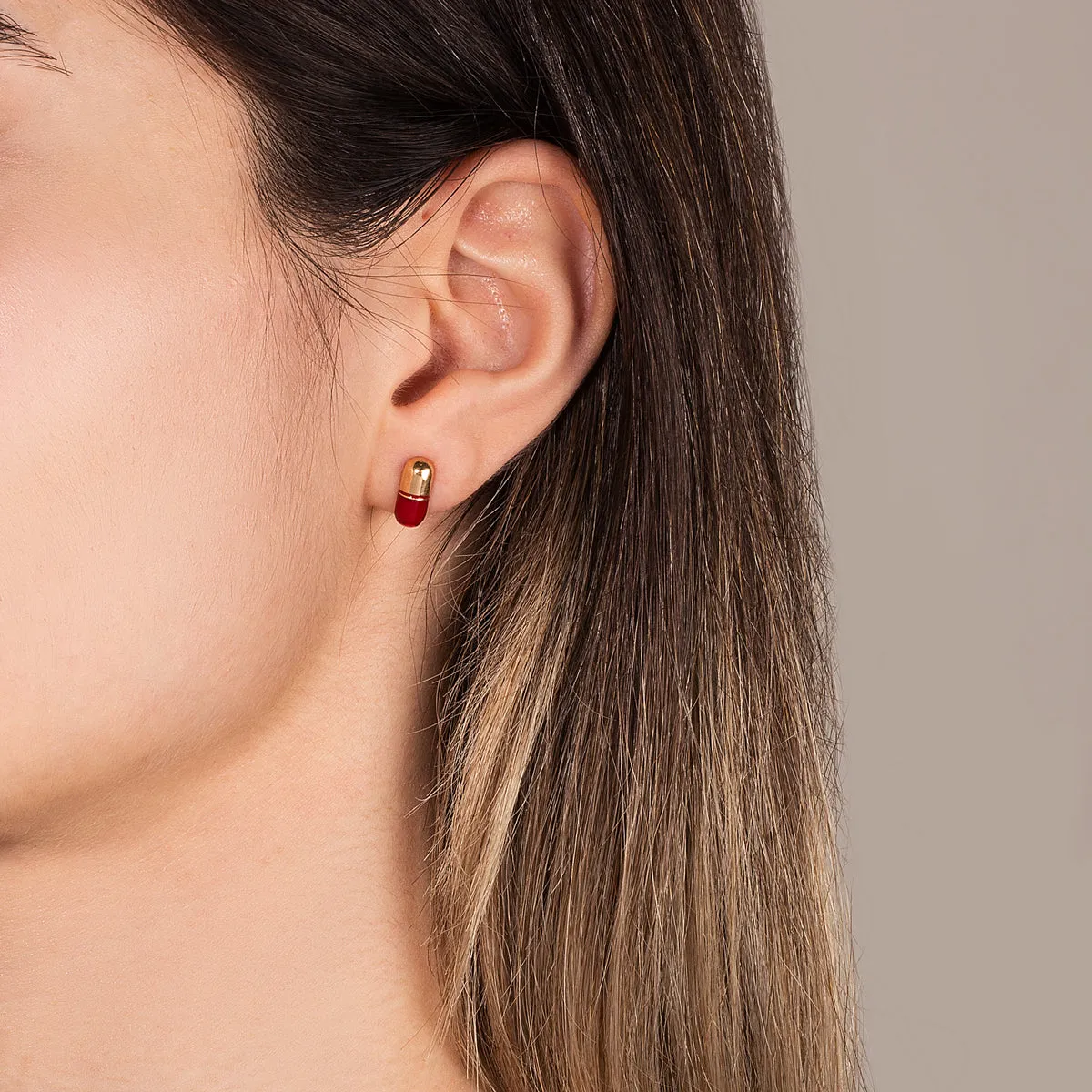 Red Capsule Stud Earring