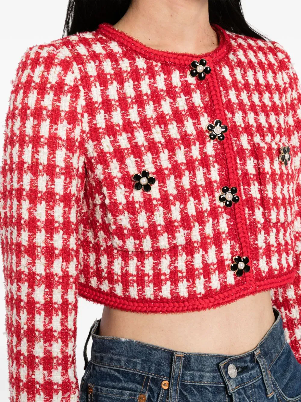 Red Check Boucle Cropped Jacket