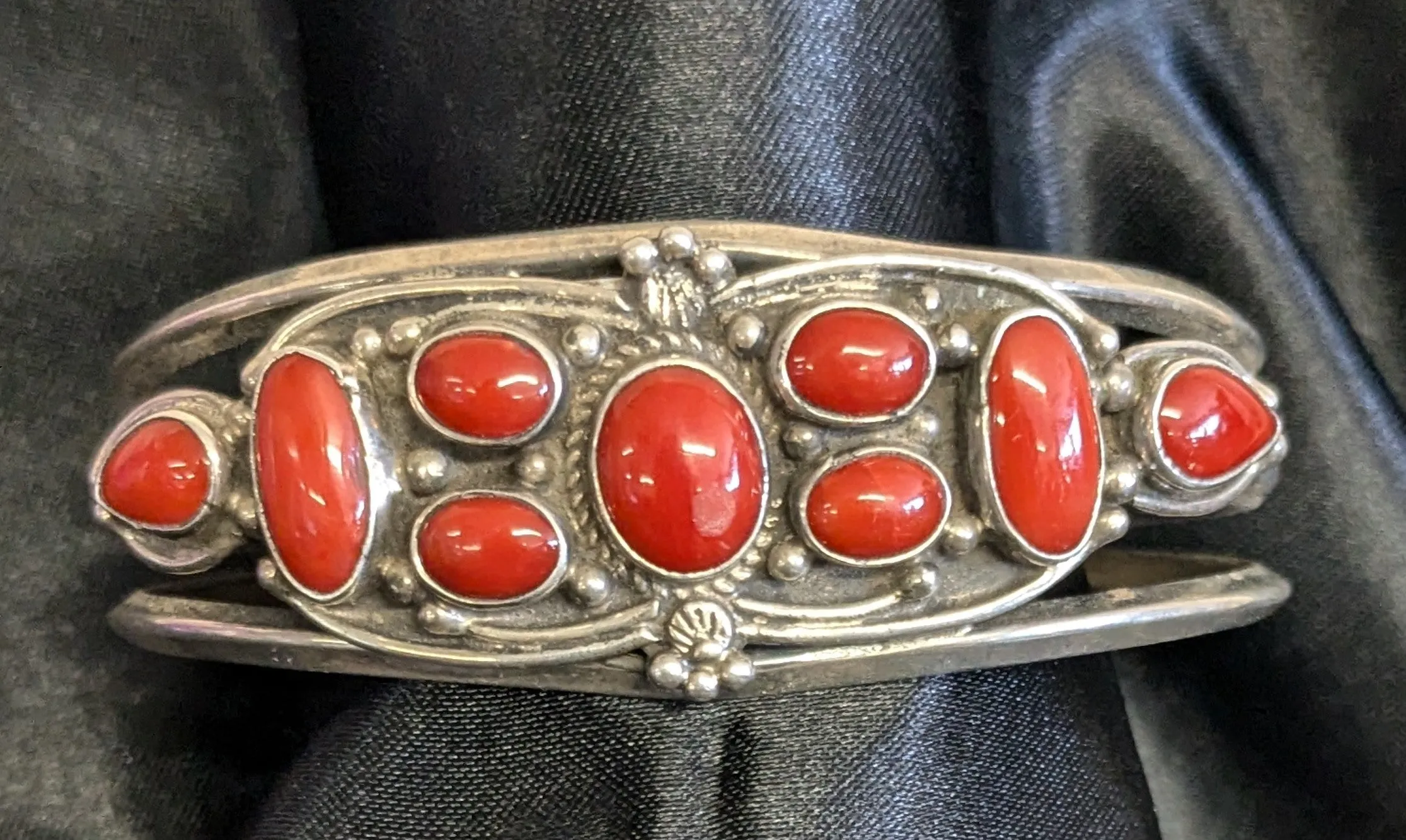 Red Coral Sterling Silver Bracelet