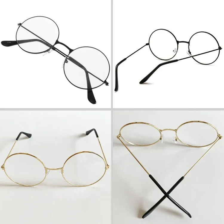 Retro Large Round Eyeglasses Metal Frame Anti Blue-ray Plain Glass Spectacles(Silver)