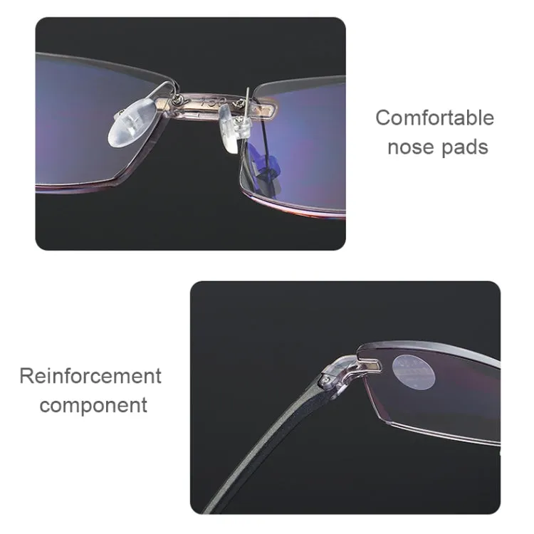 Rimless Anti Blue-ray Blue Film Lenses Presbyopic Glasses,  3.00D(Black)