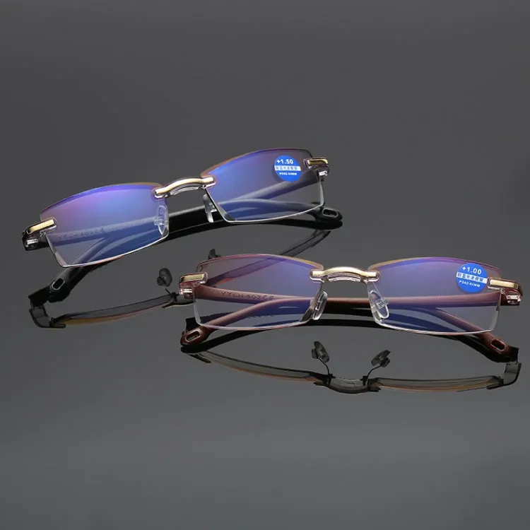 Rimless Anti Blue-ray Blue Film Lenses Presbyopic Glasses,  3.00D(Black)