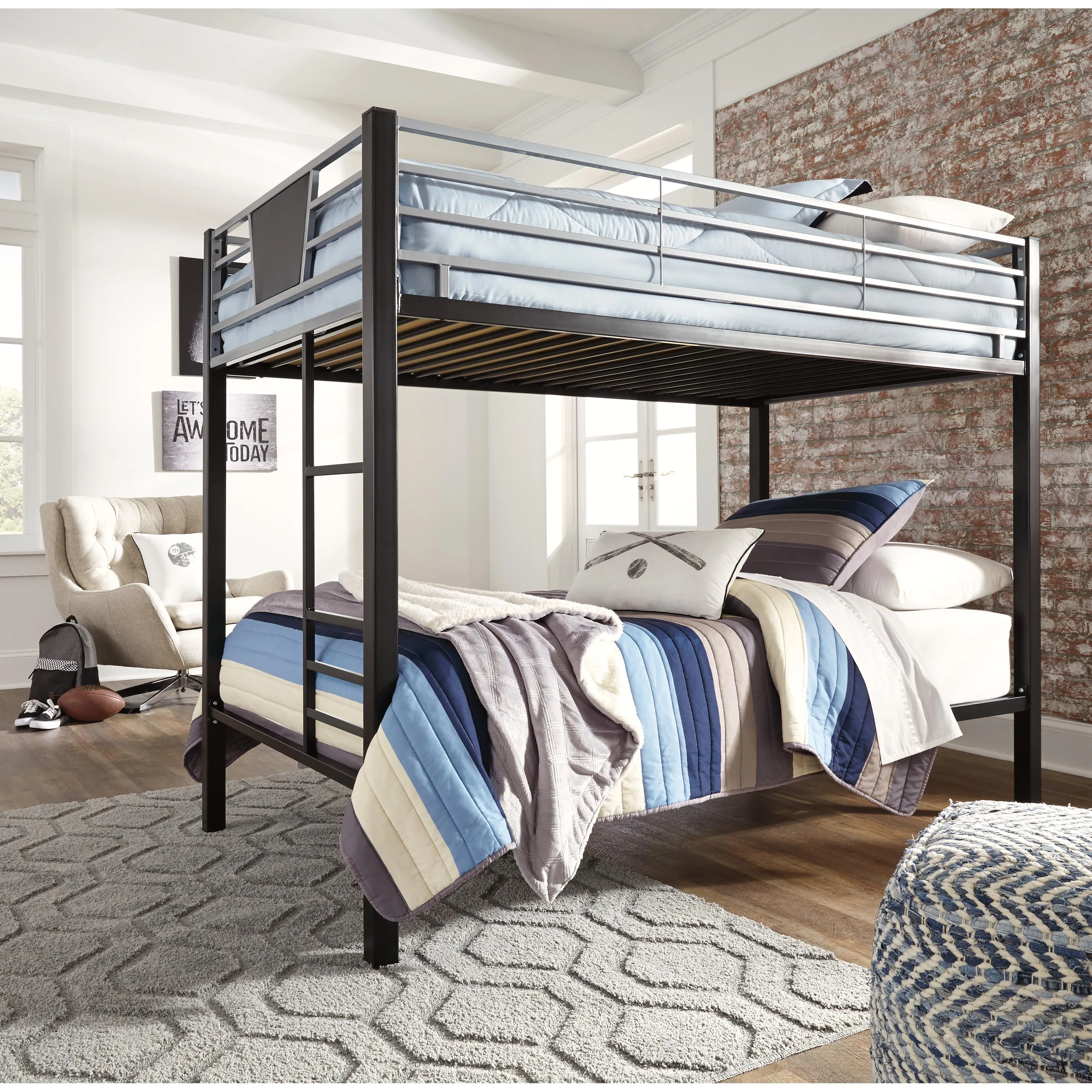 Signature Design by Ashley Dinsmore B106B8 Twin over Twin Bunk Bed with 2 Mattresses