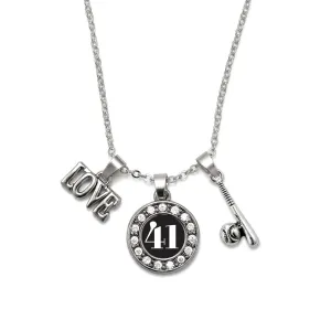 Silver Baseball Bat - Sports Number 41 Circle Charm Classic Necklace