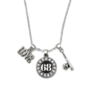 Silver Baseball Bat - Sports Number 68 Circle Charm Classic Necklace