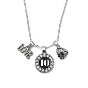 Silver Baseball Glove - Sports Number 10 Circle Charm Classic Necklace