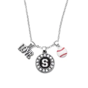 Silver Baseball - Sports Initial S Circle Charm Classic Necklace