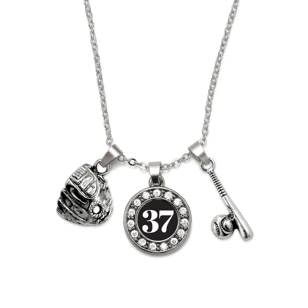 Silver Baseball/Softball - Sports Number 37 Circle Charm Classic Necklace