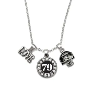 Silver Basketball Hoop - Sports Number 79 Circle Charm Classic Necklace