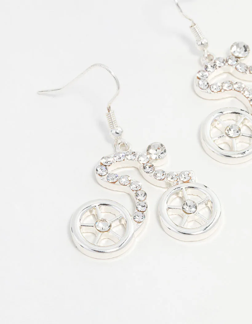 Silver  Diamante Bicycle Drop Earrings