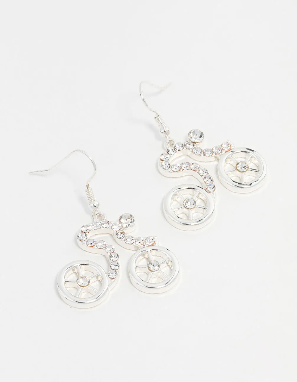 Silver  Diamante Bicycle Drop Earrings