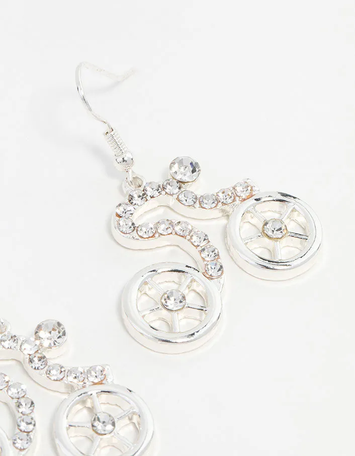 Silver  Diamante Bicycle Drop Earrings