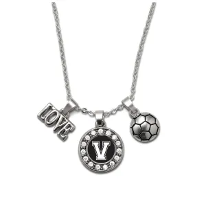 Silver Soccer - Sports Initial V Circle Charm Classic Necklace