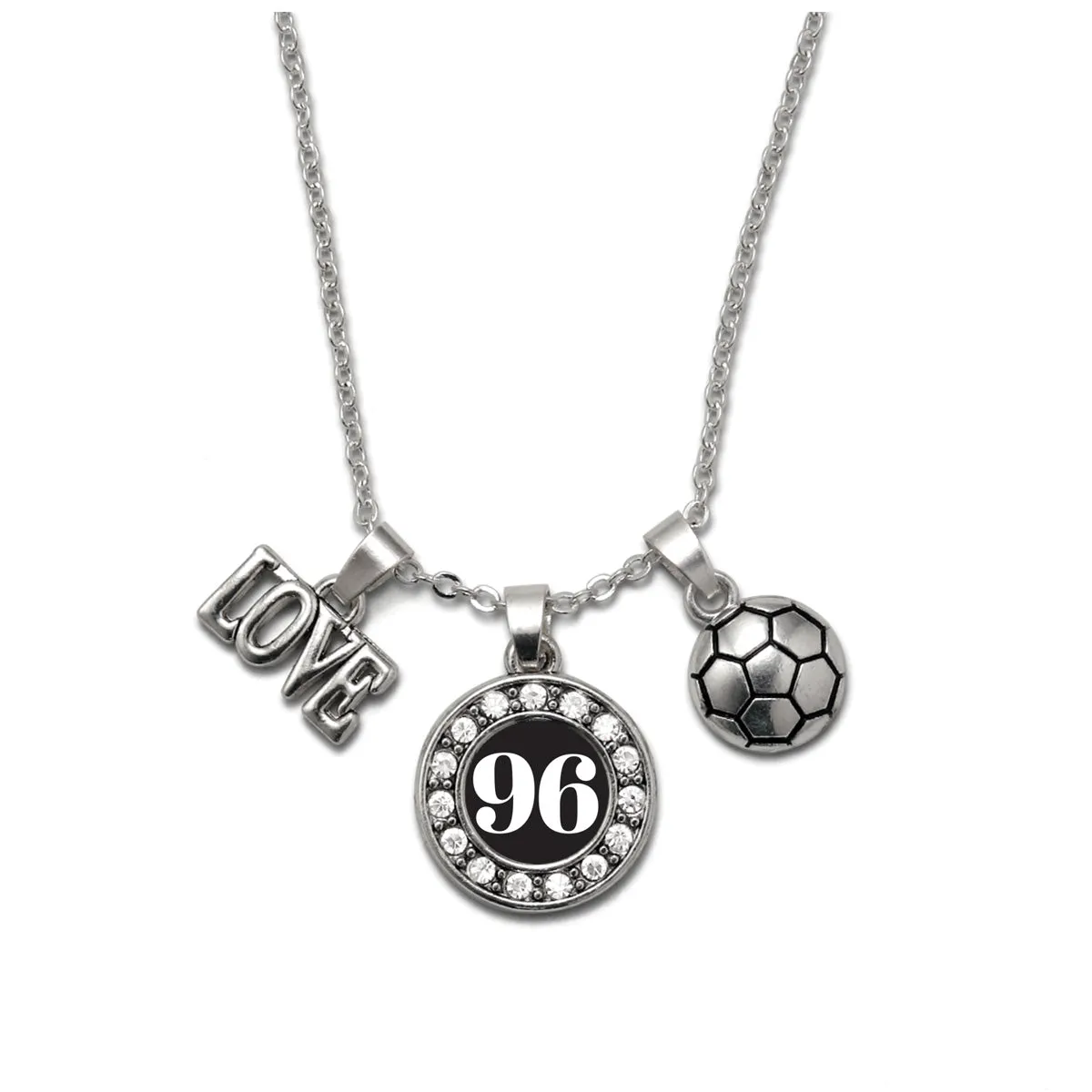 Silver Soccer - Sports Number 96 Circle Charm Classic Necklace