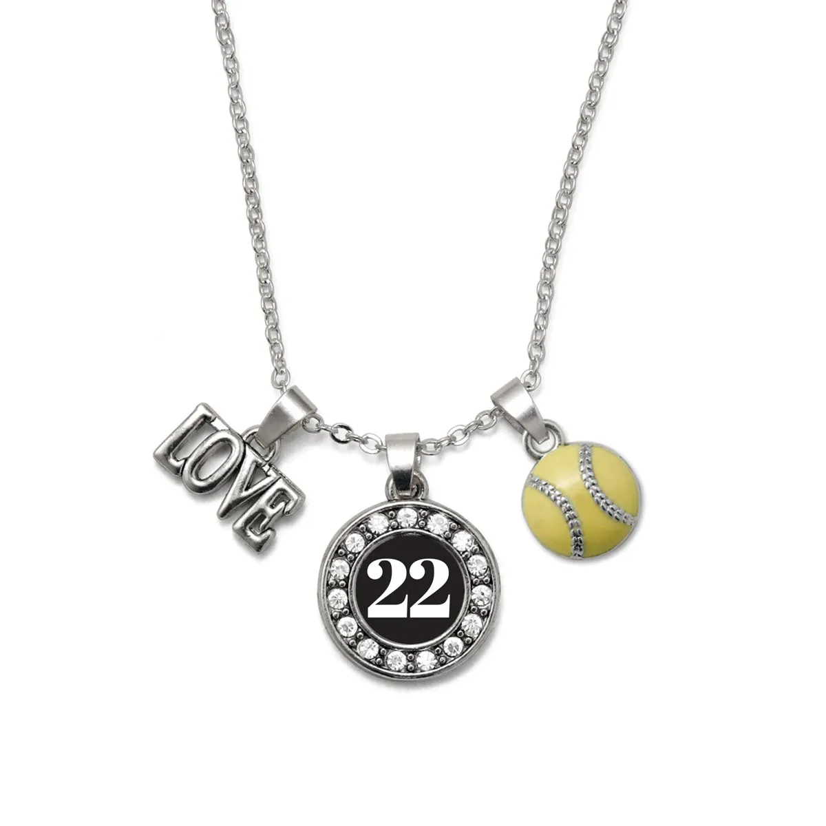 Silver Softball - Sports Number 22 Circle Charm Classic Necklace