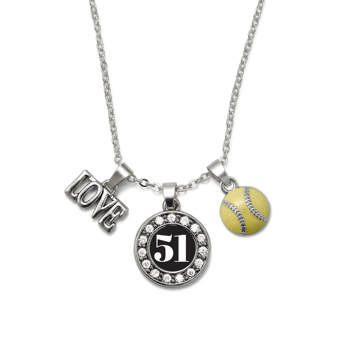 Silver Softball - Sports Number 51 Circle Charm Classic Necklace