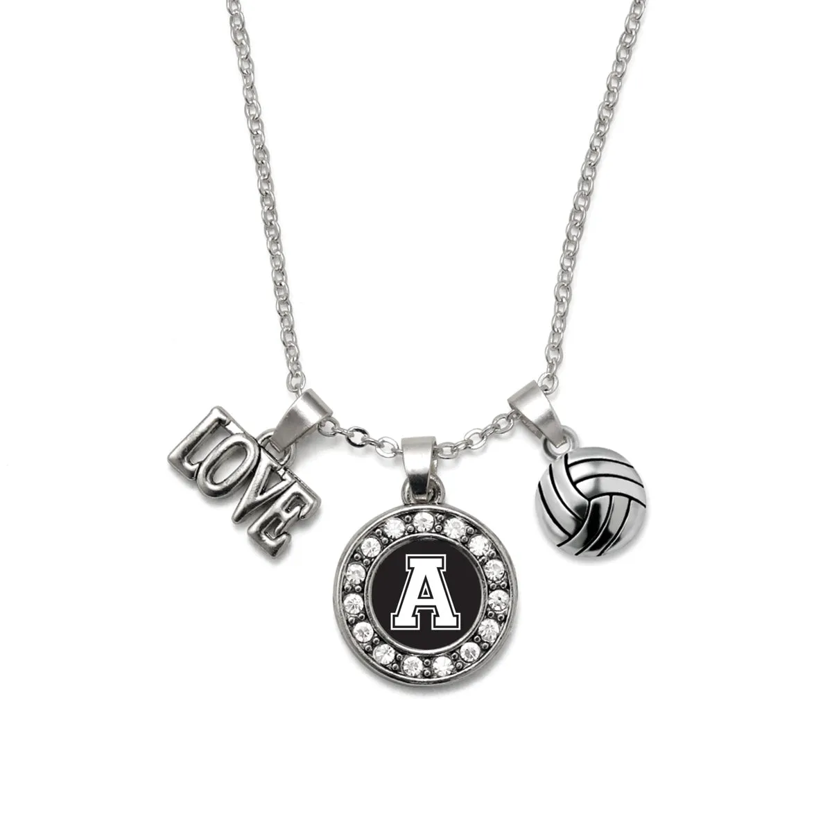 Silver Volleyball - Sports Initial A Circle Charm Classic Necklace