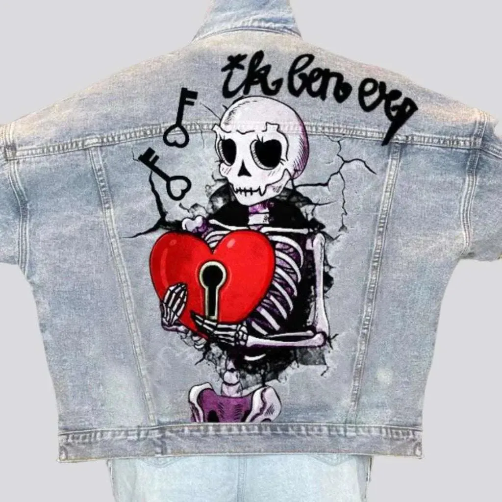 Skull print women's jean jacket